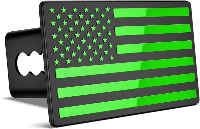 OGYE 2 Inch Trailer Hitch Cover with American Flag, Heavy Metal Trailer Hitch Cover Fit for 2 Inch Hitch Receivers (with 5/8" Pin Dia Anti-Theft Trailer Hitch Lock),3 * 5" Green - Image 2